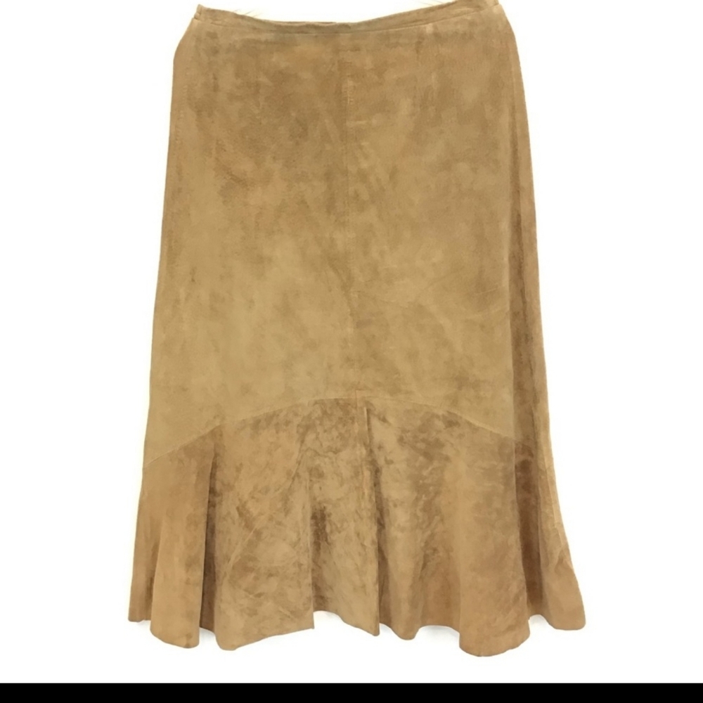 BRANDON THOMAS Brown Suede Leather Long Skirt